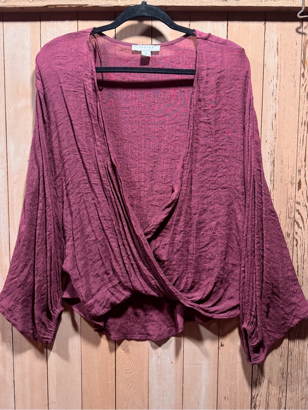 FAVLUX Burgundy Wrap-Style Dolman Sleeve Top